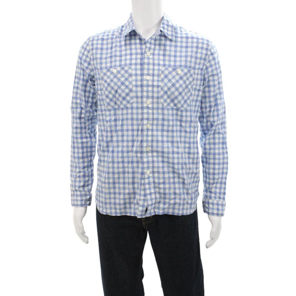Levi's Mens Cotton Plaid Collared Button-Down Shirt Blue Size M